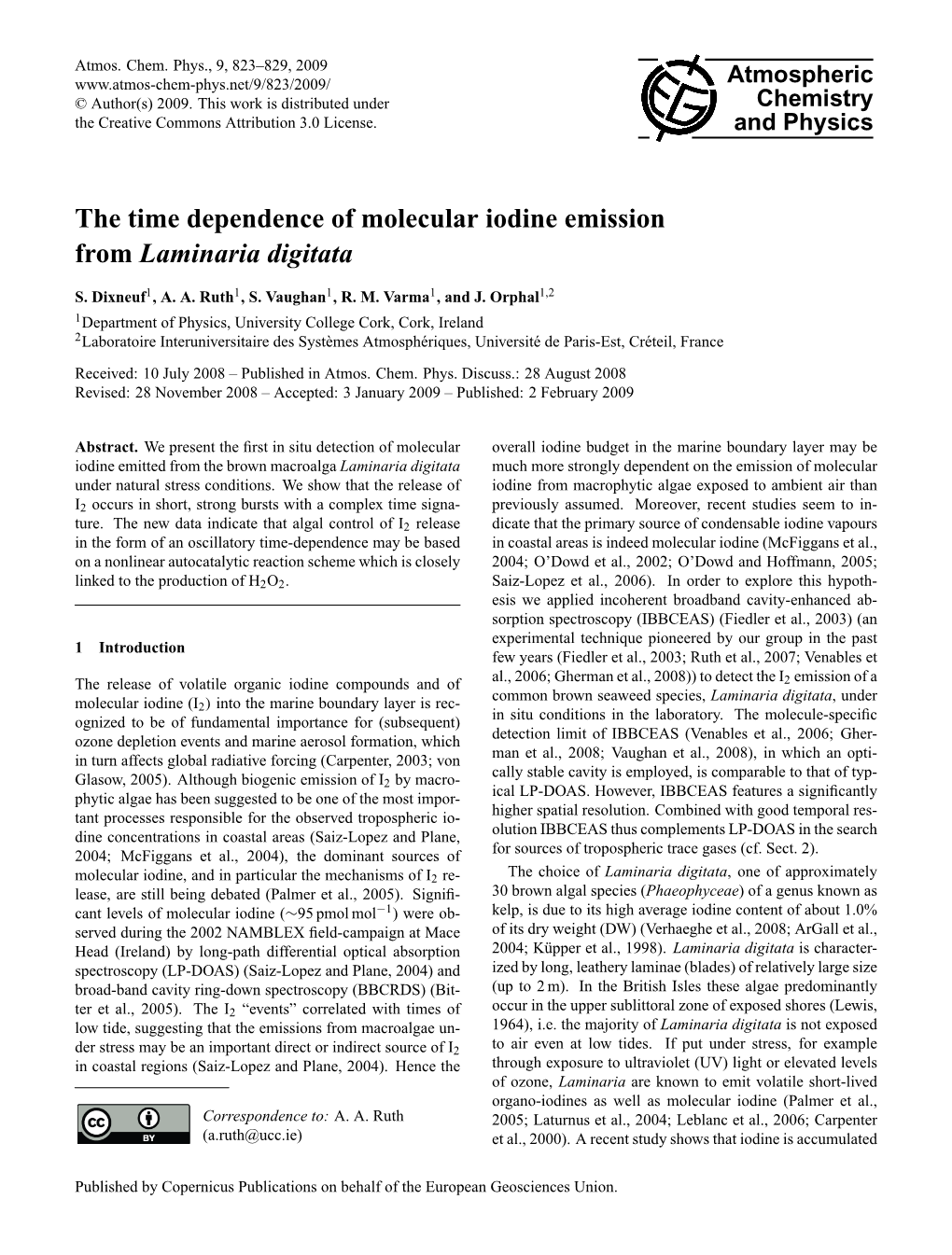 The Time Dependence of Molecular Iodine Emission from Laminaria Digitata