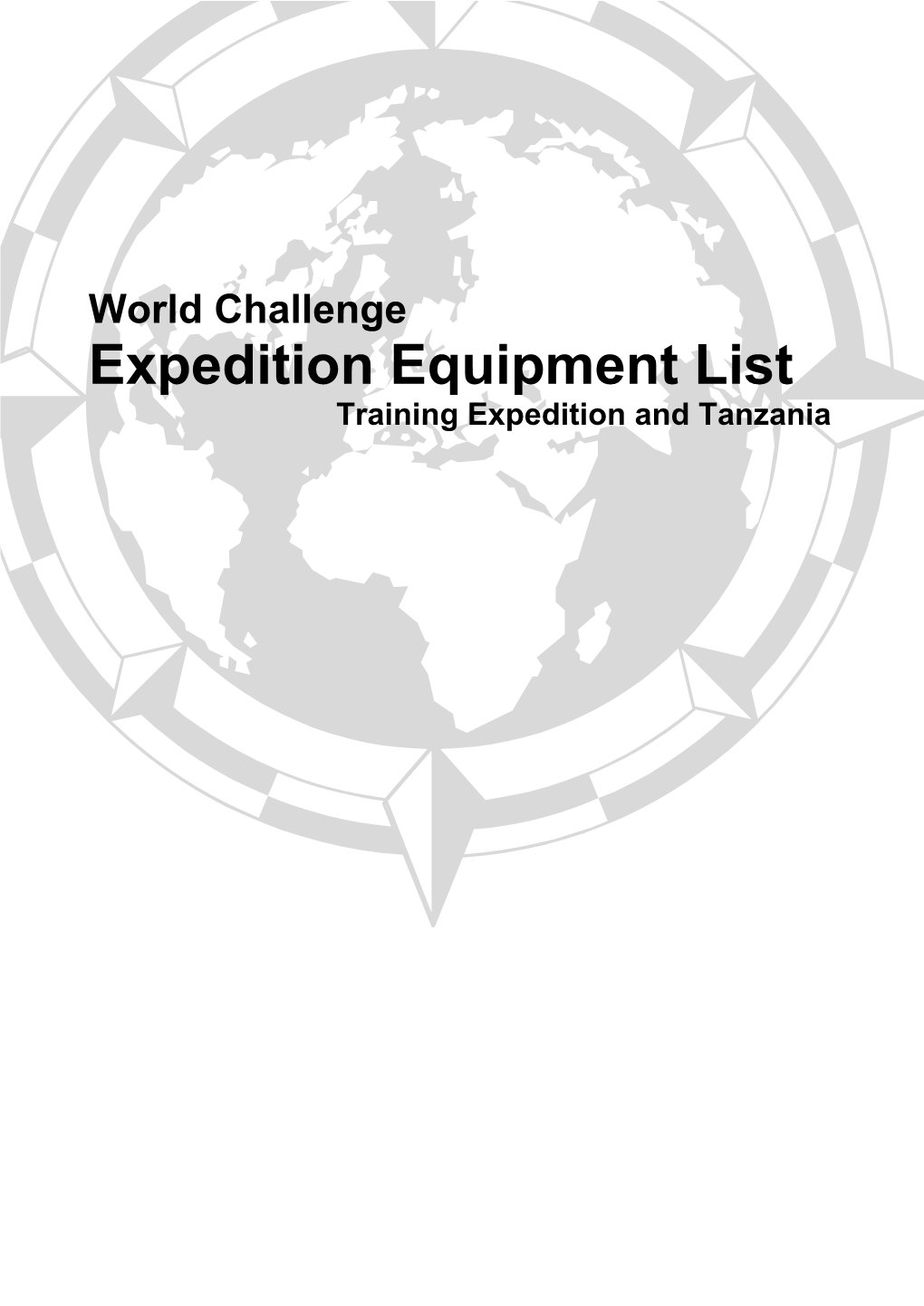 Expedition Equipment List Training Expedition and Tanzania