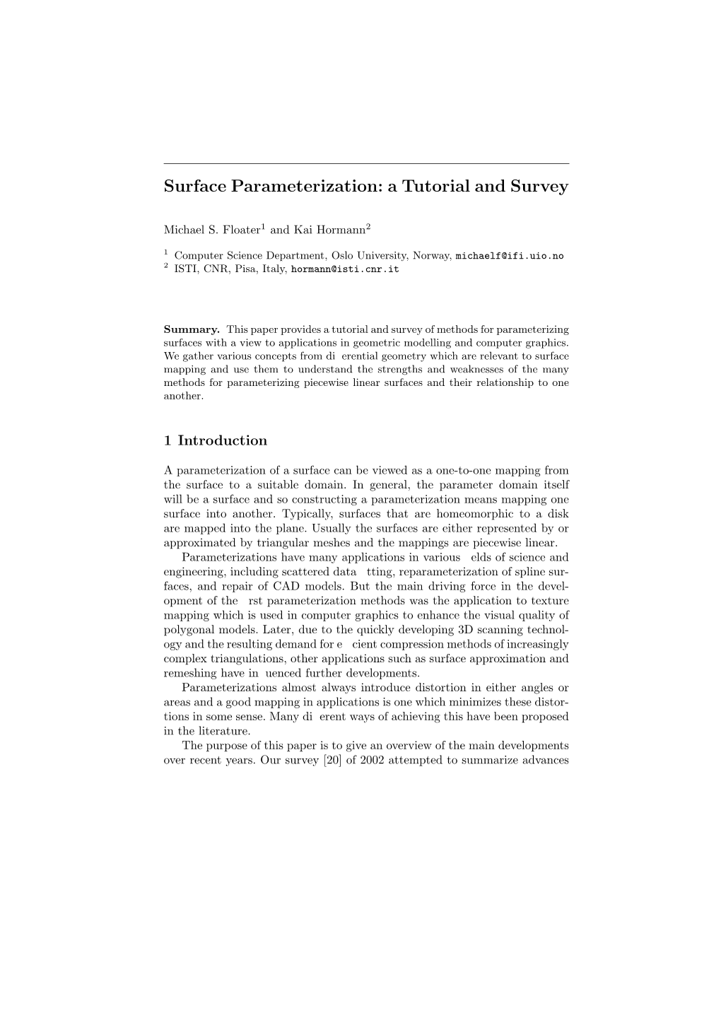 Surface Parameterization: a Tutorial and Survey