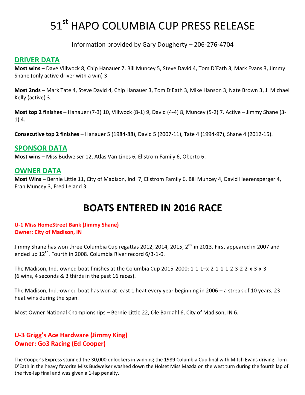 51 Hapo Columbia Cup Press Release