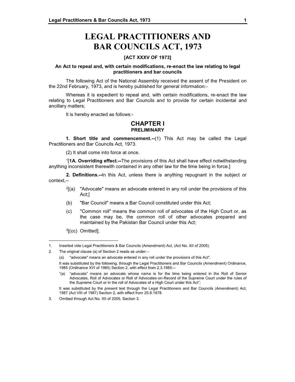 Legal Practitioners & Bar Councils Act, 1973