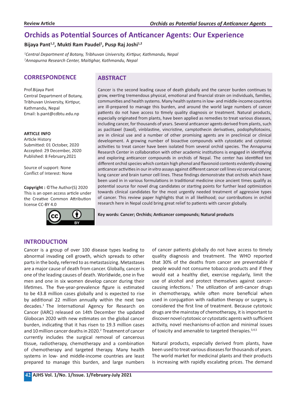 Orchids As Potential Sources of Anticancer Agents: Our Experience