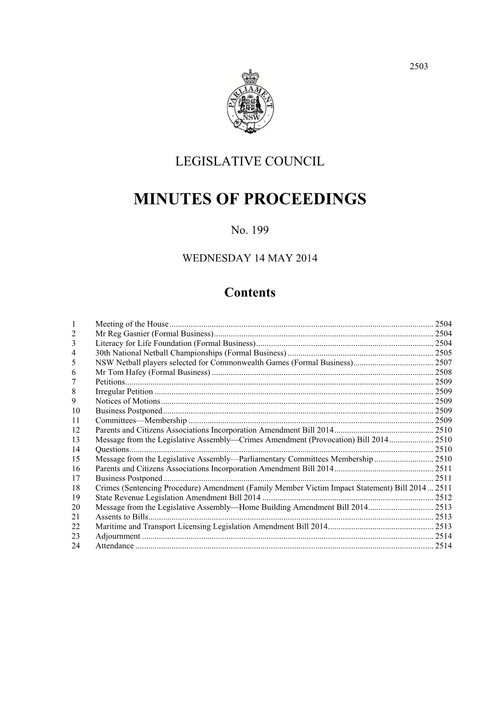 Minutes of Proceedings