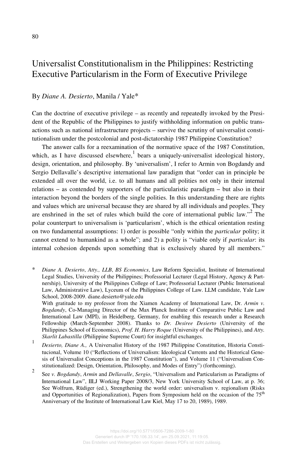 Universalist Constitutionalism in the Philippines: Restricting Executive Particularism in the Form of Executive Privilege