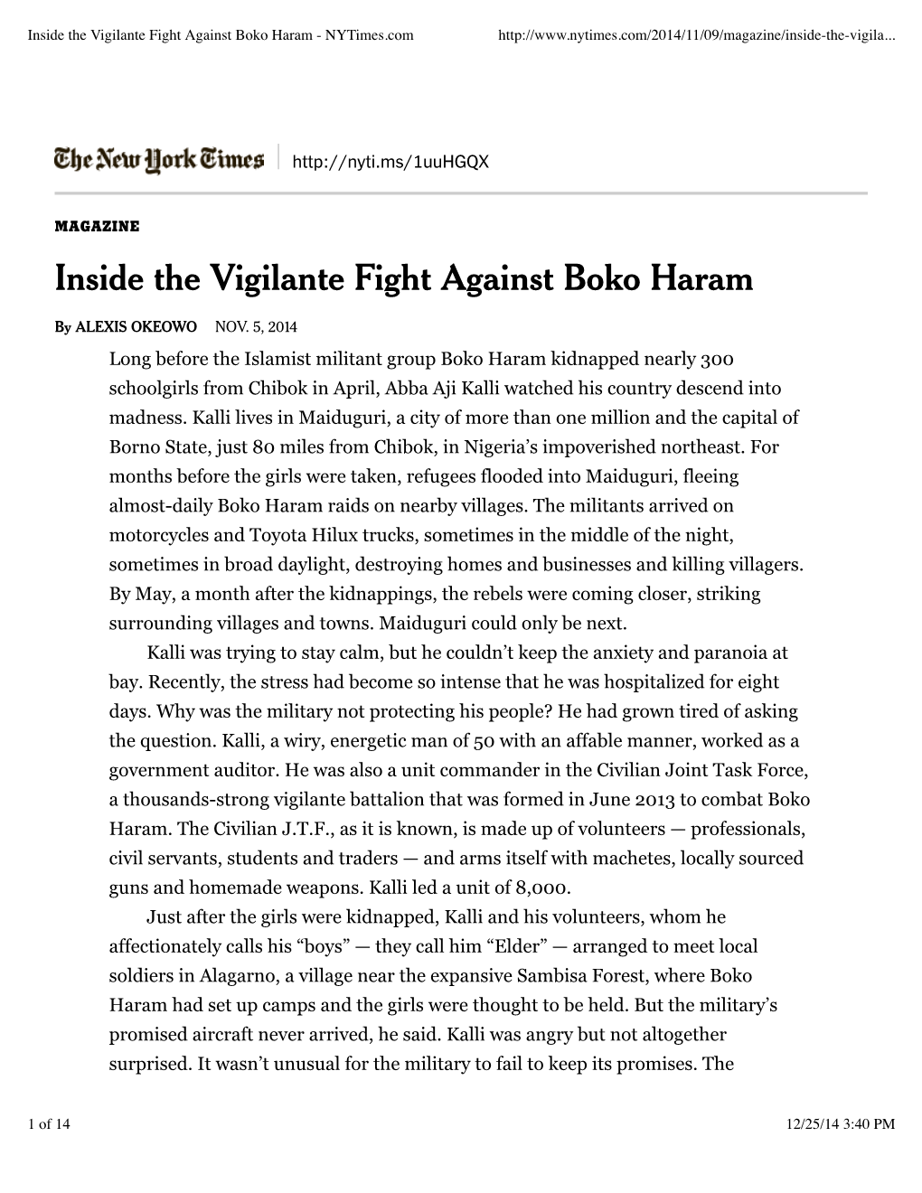 Inside the Vigilante Fight Against Boko Haram - Nytimes.Com