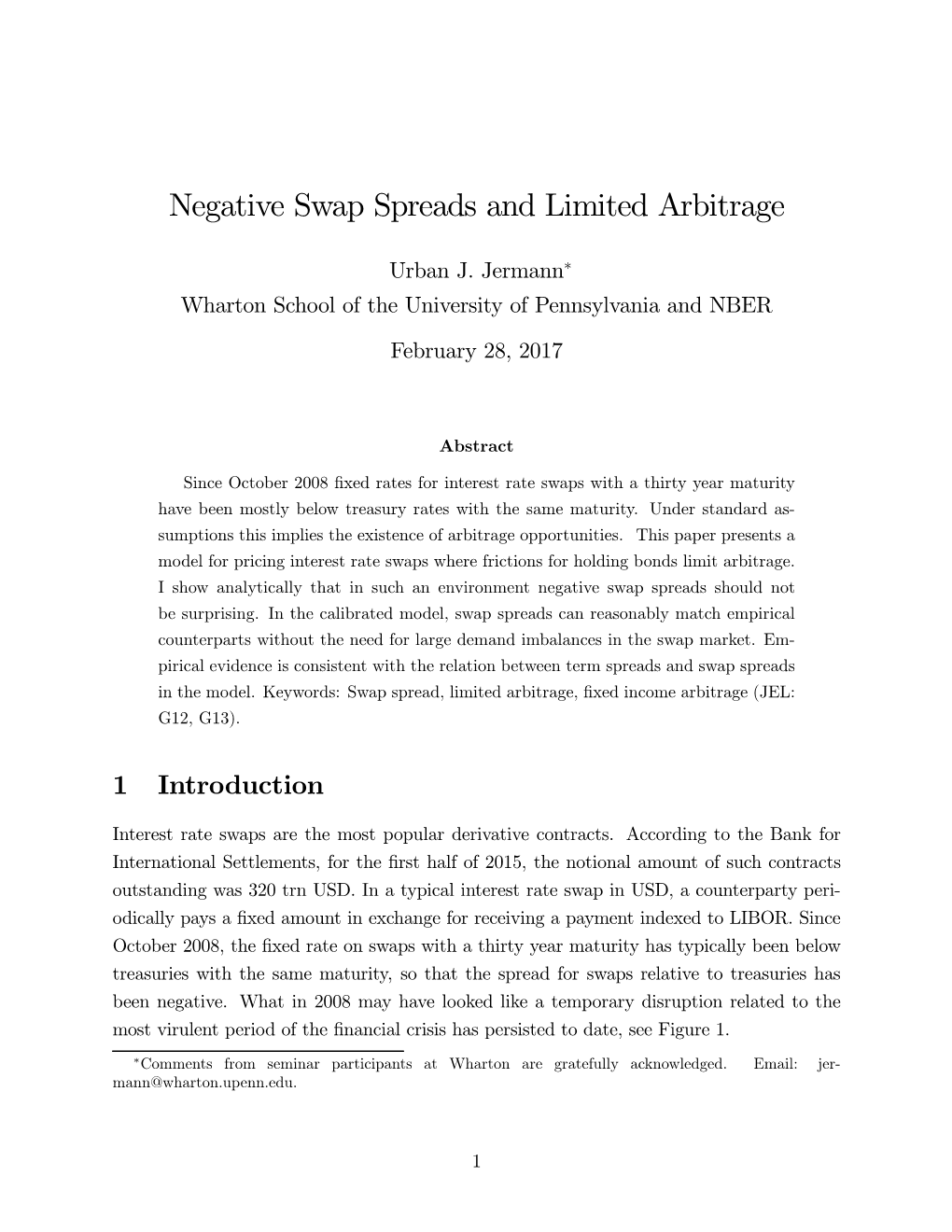Negative Swap Spreads and Limited Arbitrage