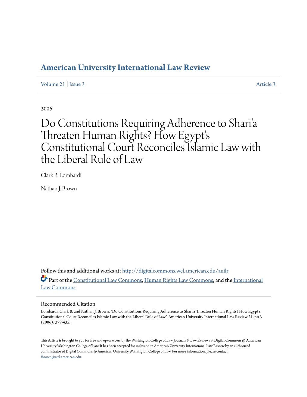 How Egypt's Constitutional Court Reconciles Islamic Law with the Liberal Rule of Law Clark B