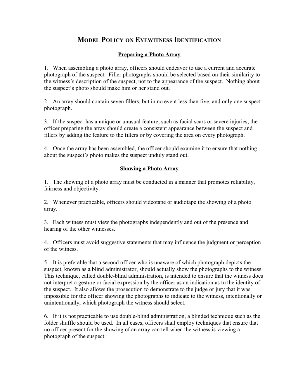 Model Policy on Eyewitness Identification