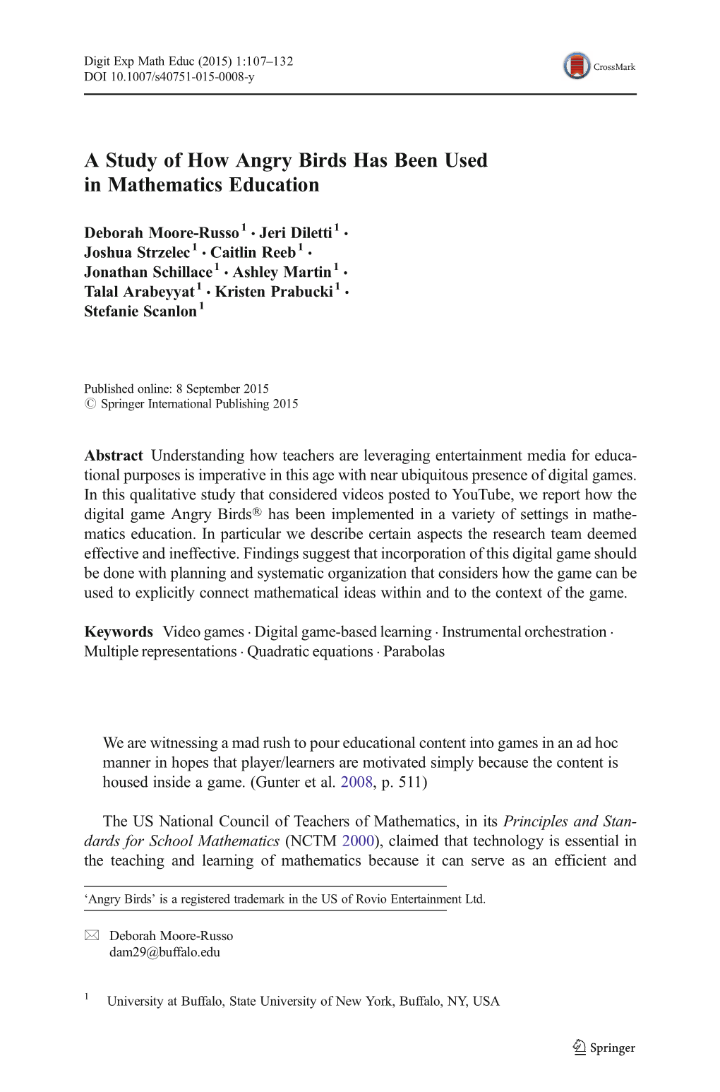 A Study of How Angry Birds Has Been Used in Mathematics Education