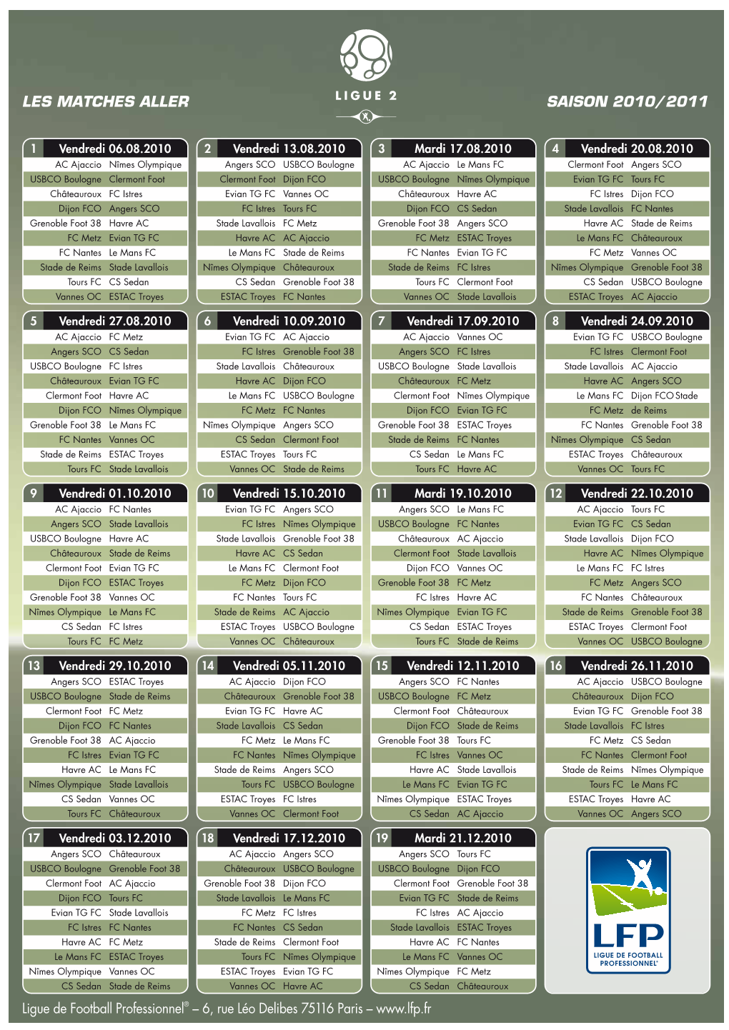 Les Matches Aller Saison 2010/2011