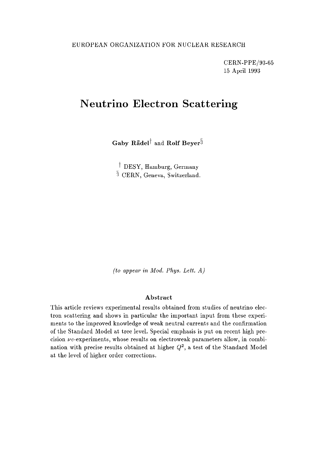 Neutrino Electron Scattering