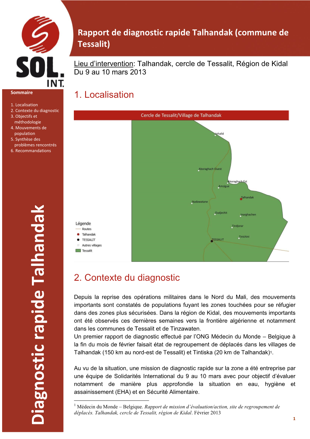 Rapport De Diagnostic Rapide Talhandak (Commune De Tessalit)