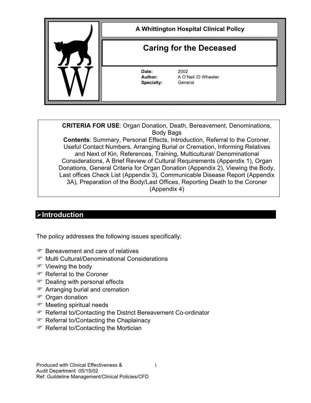 A Whittington Hospital Clinical Policy