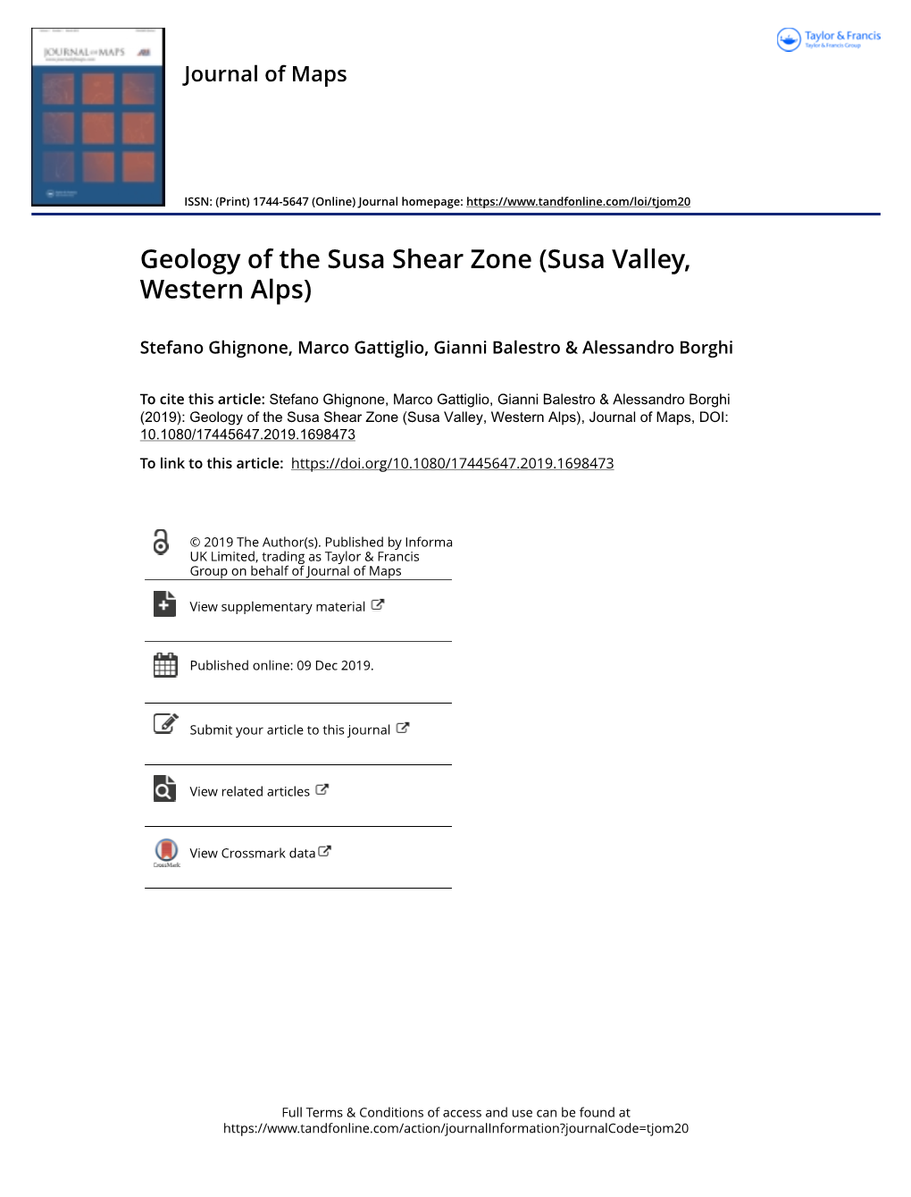 Geology of the Susa Shear Zone (Susa Valley, Western Alps)