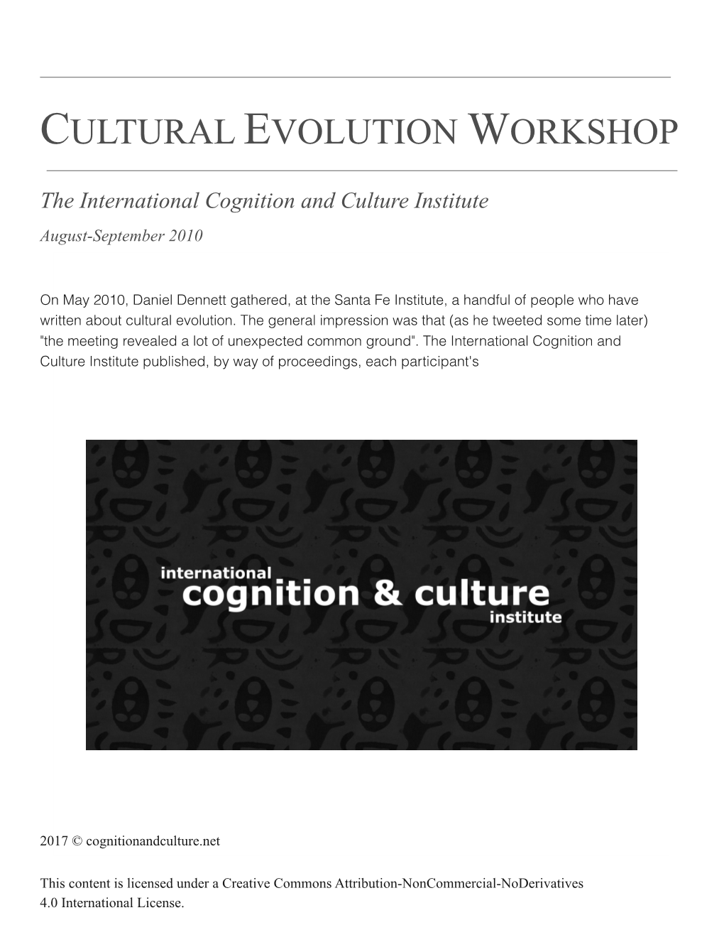 Cultural Evolution Workshop