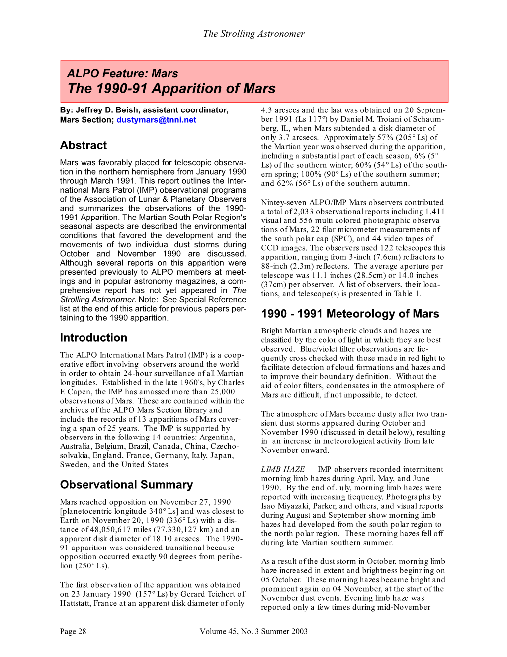 The 1990-91 Apparition of Mars