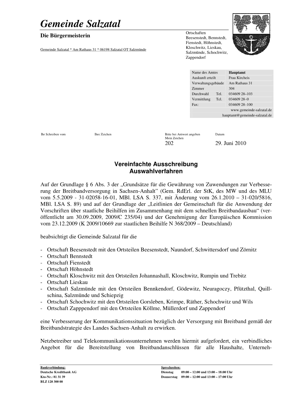 Gemeinde Salzatal Ortschaften Die Bürgermeisterin Beesenstedt, Bennstedt, Fienstedt, Höhnstedt