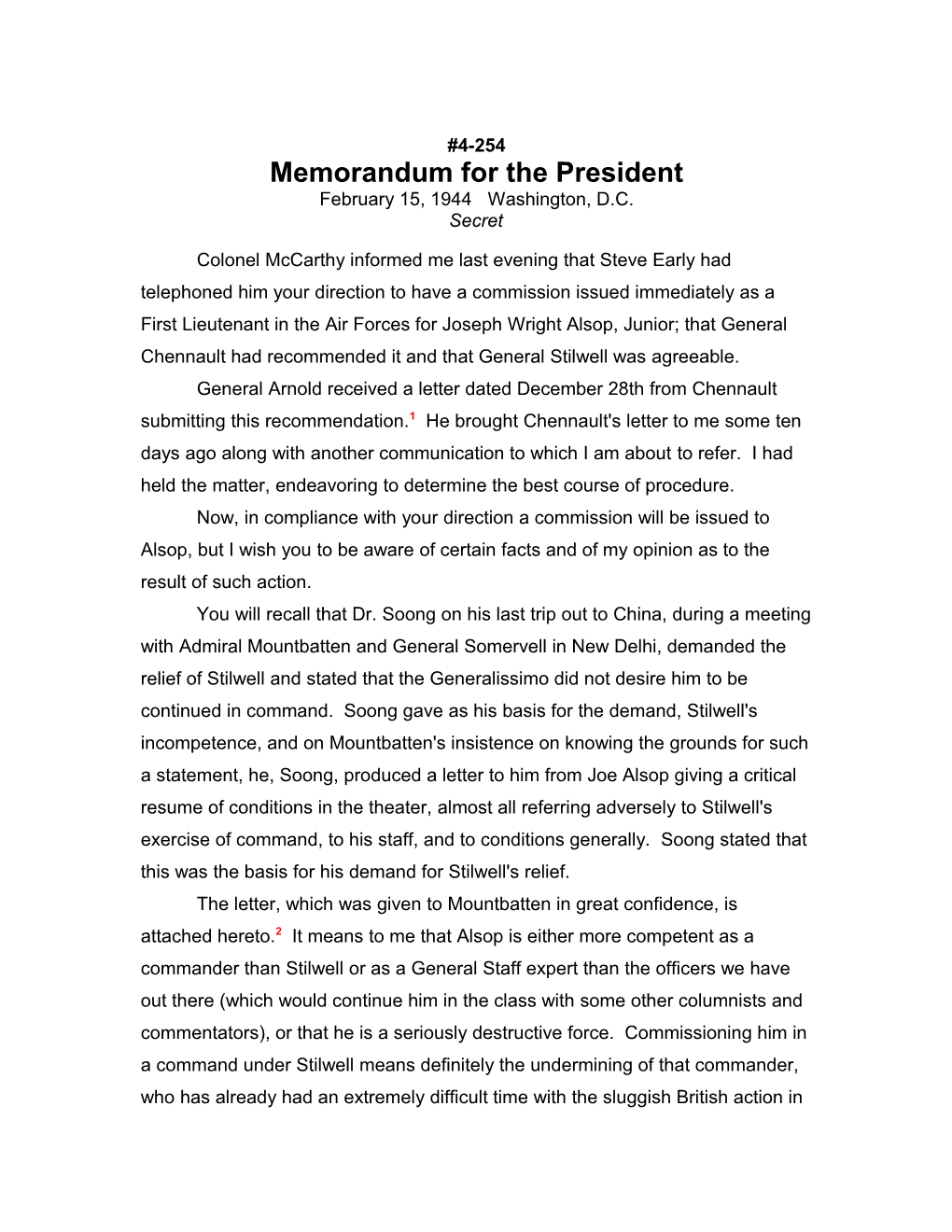 Memorandum for the President s1