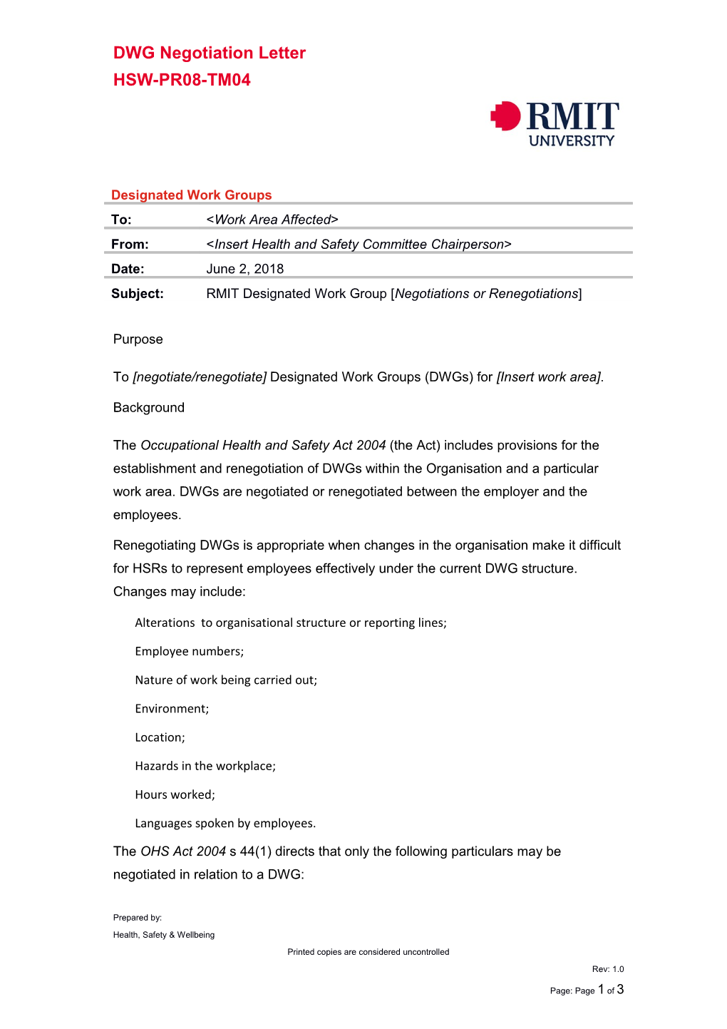HSW-PR08-TM04 - DWG Negotiation Letter - Rev. 1.0