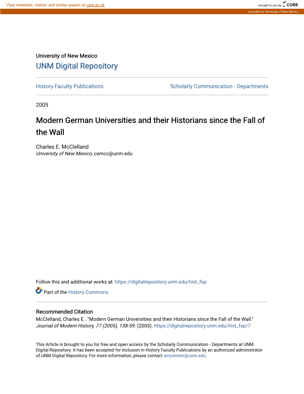 Modern German Universities and Their Historians Since the Fall of the Wall