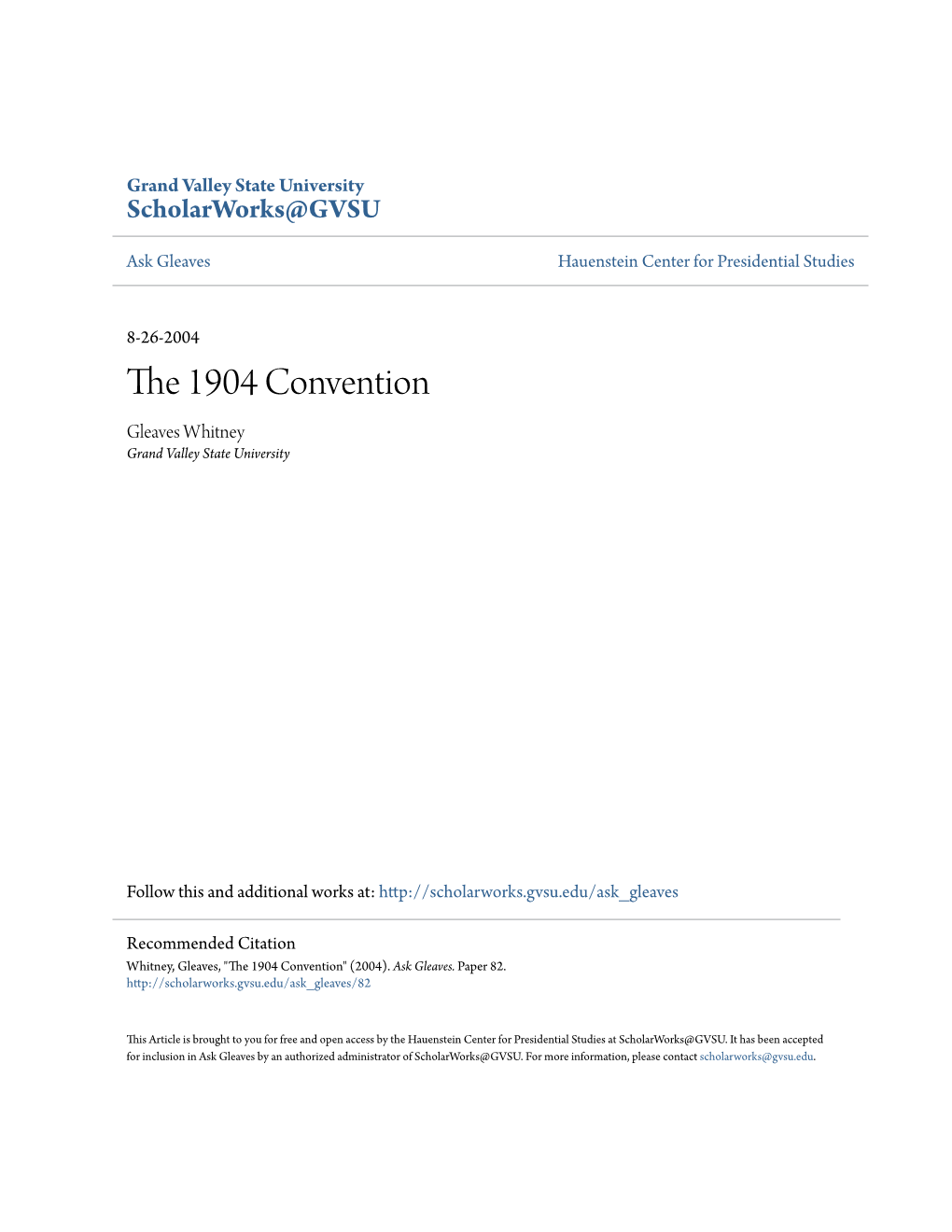 The 1904 Convention - Hauenstein Center for Presidential Studies - Grand