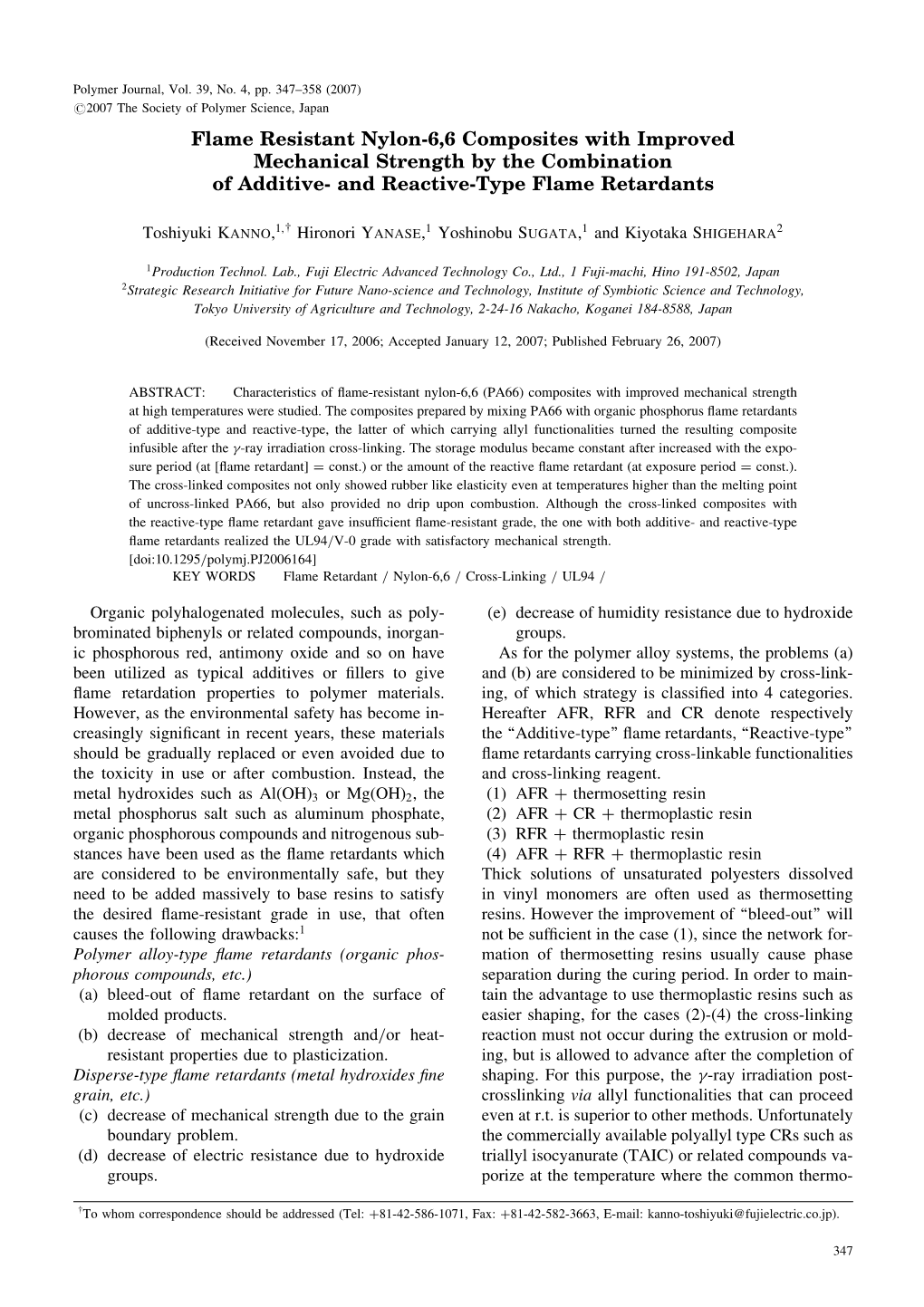 Flame Resistant Nylon-6,6 Composites with Improved Mechanical Strength by the Combination of Additive- and Reactive-Type Flame Retardants