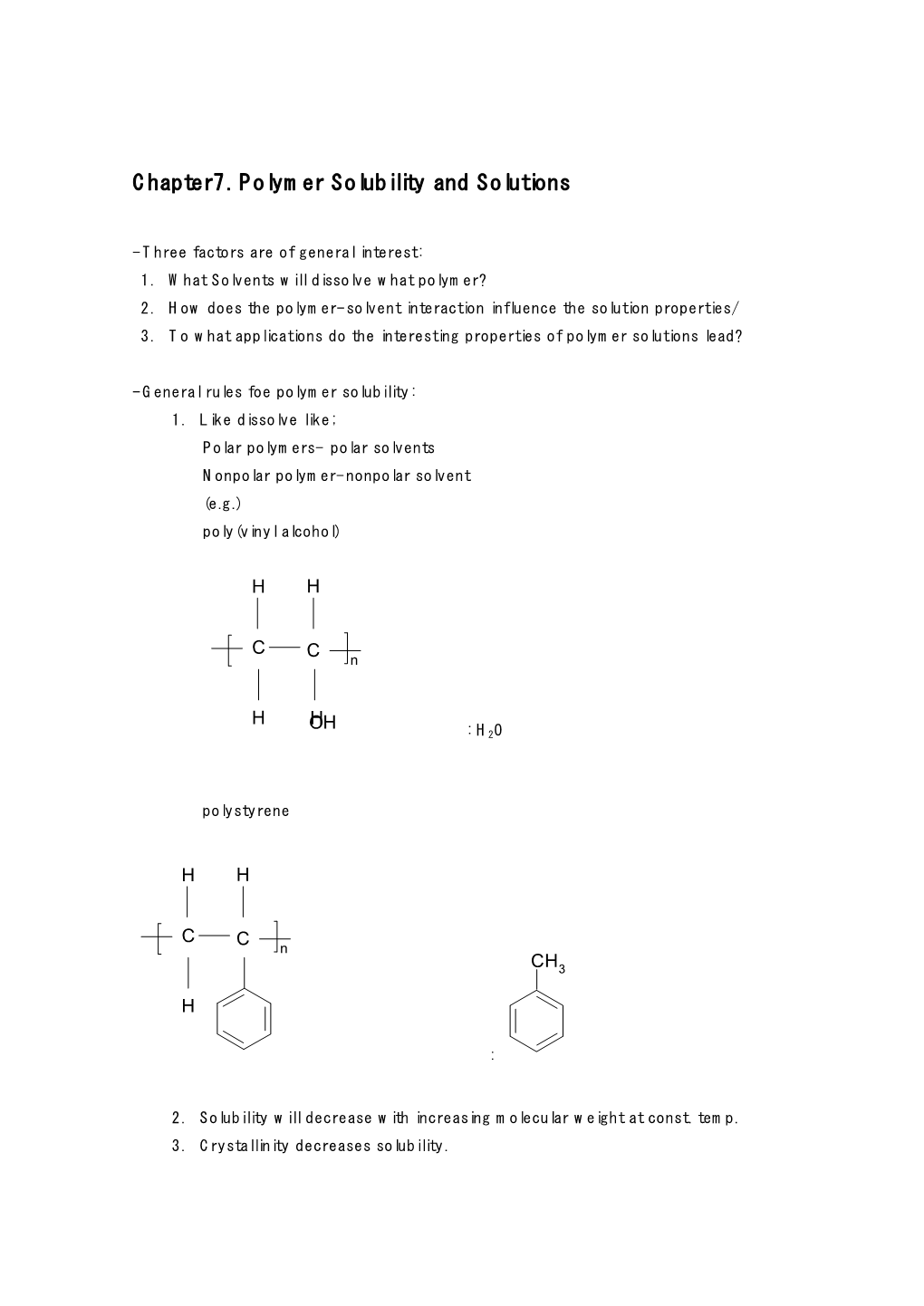 Chapter7. Polymer Solubility and Solutions