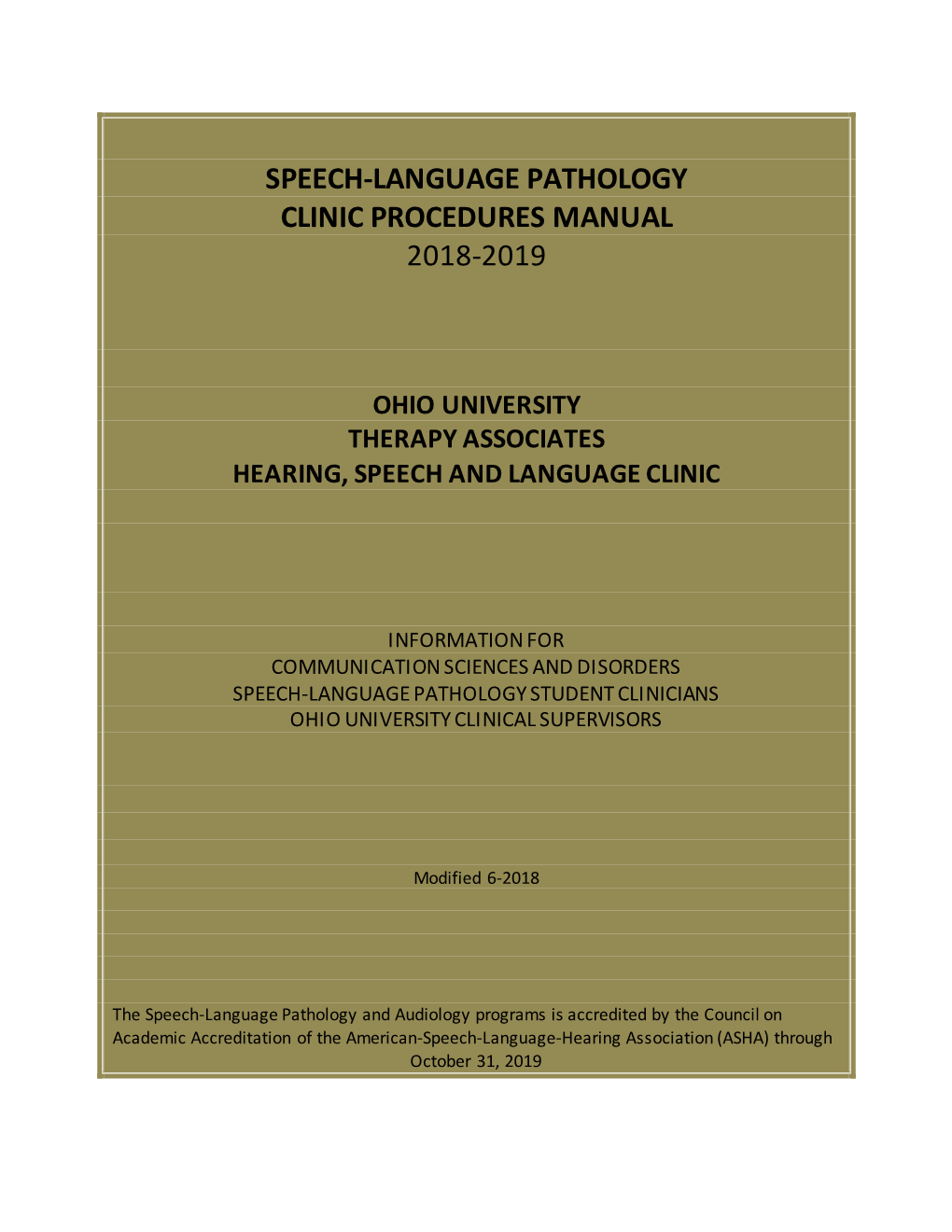 Speech-Language Pathology Clinic Procedures Manual 2018-2019