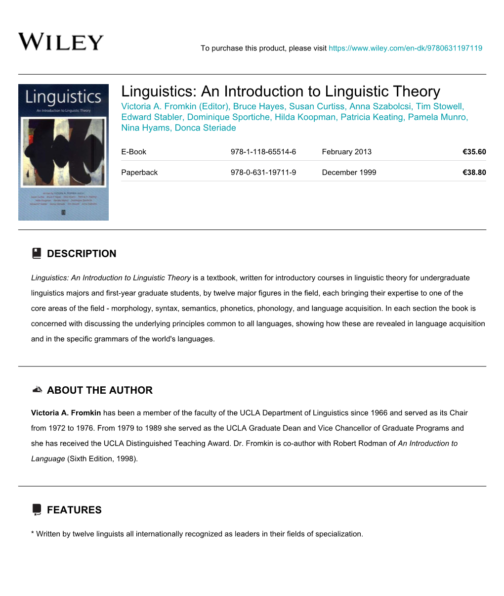 An Introduction to Linguistic Theory Victoria A