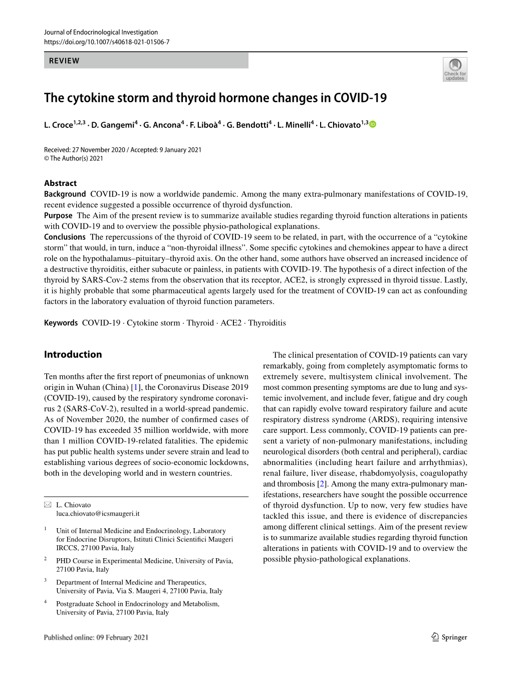 The Cytokine Storm and Thyroid Hormone Changes in COVID-19