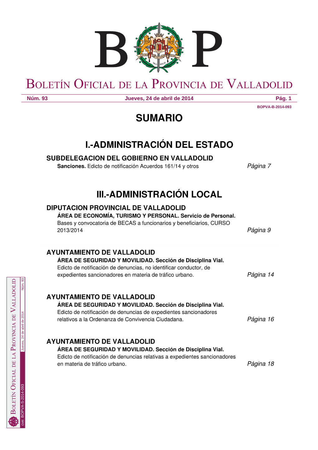 Sumario Boletín Oficial De La Provincia De Valladolid