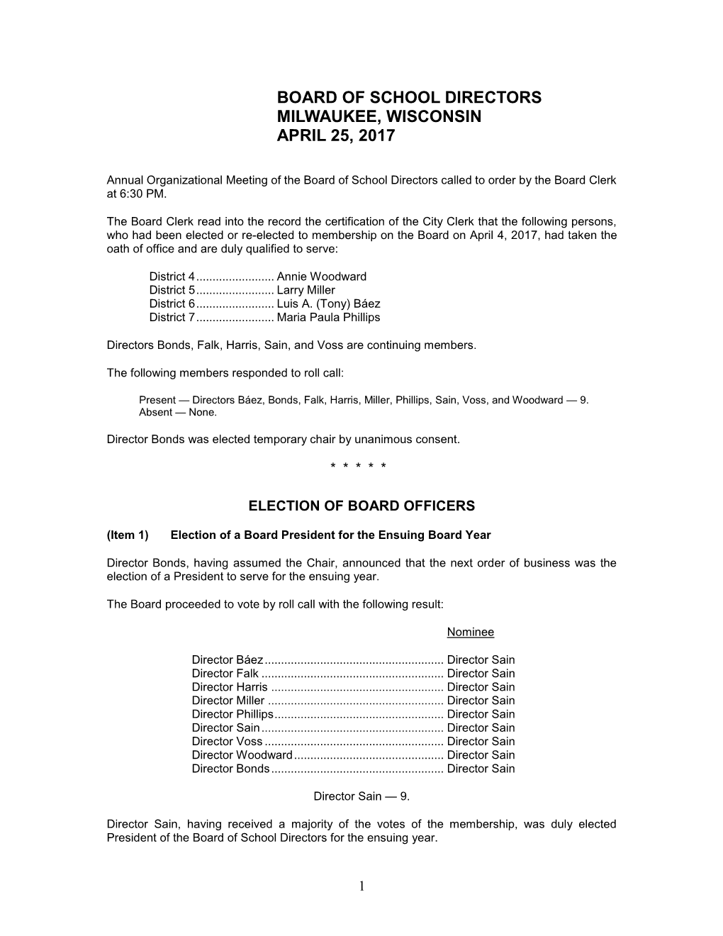 May 2017 Proceedings of the Milwaukee Board of School Directors