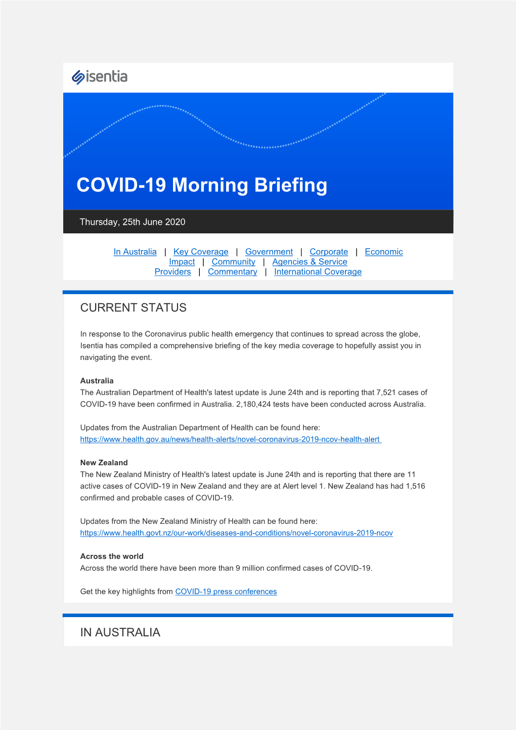 COVID-19 Morning Briefing 25 June 2020