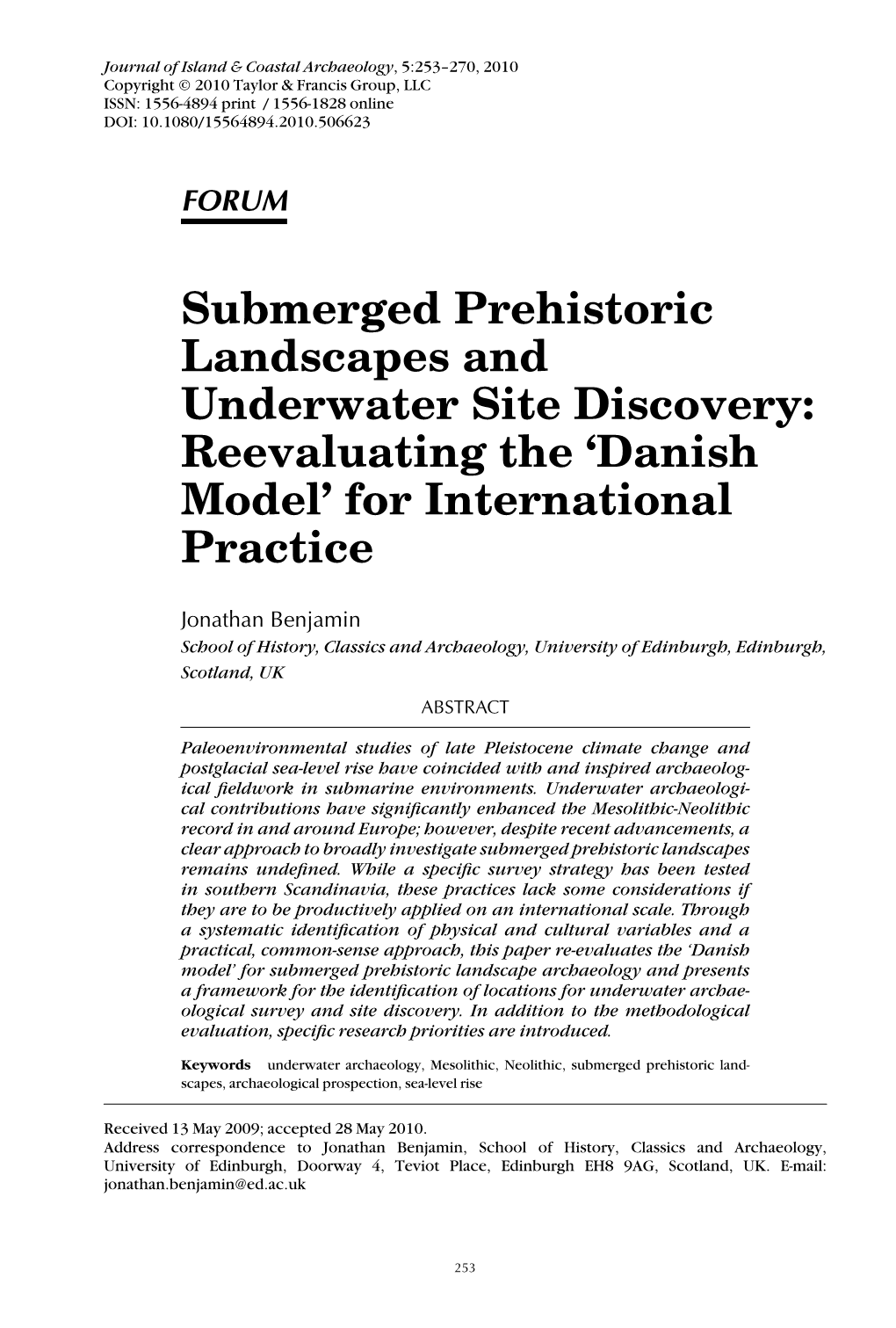 Submerged Prehistoric Landscapes and Underwater Site Discovery: Reevaluating the ‘Danish Model’ for International Practice