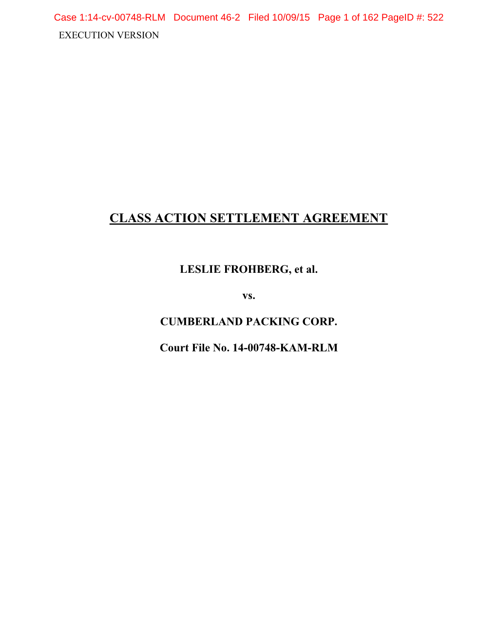 Class Action Settlement Agreement