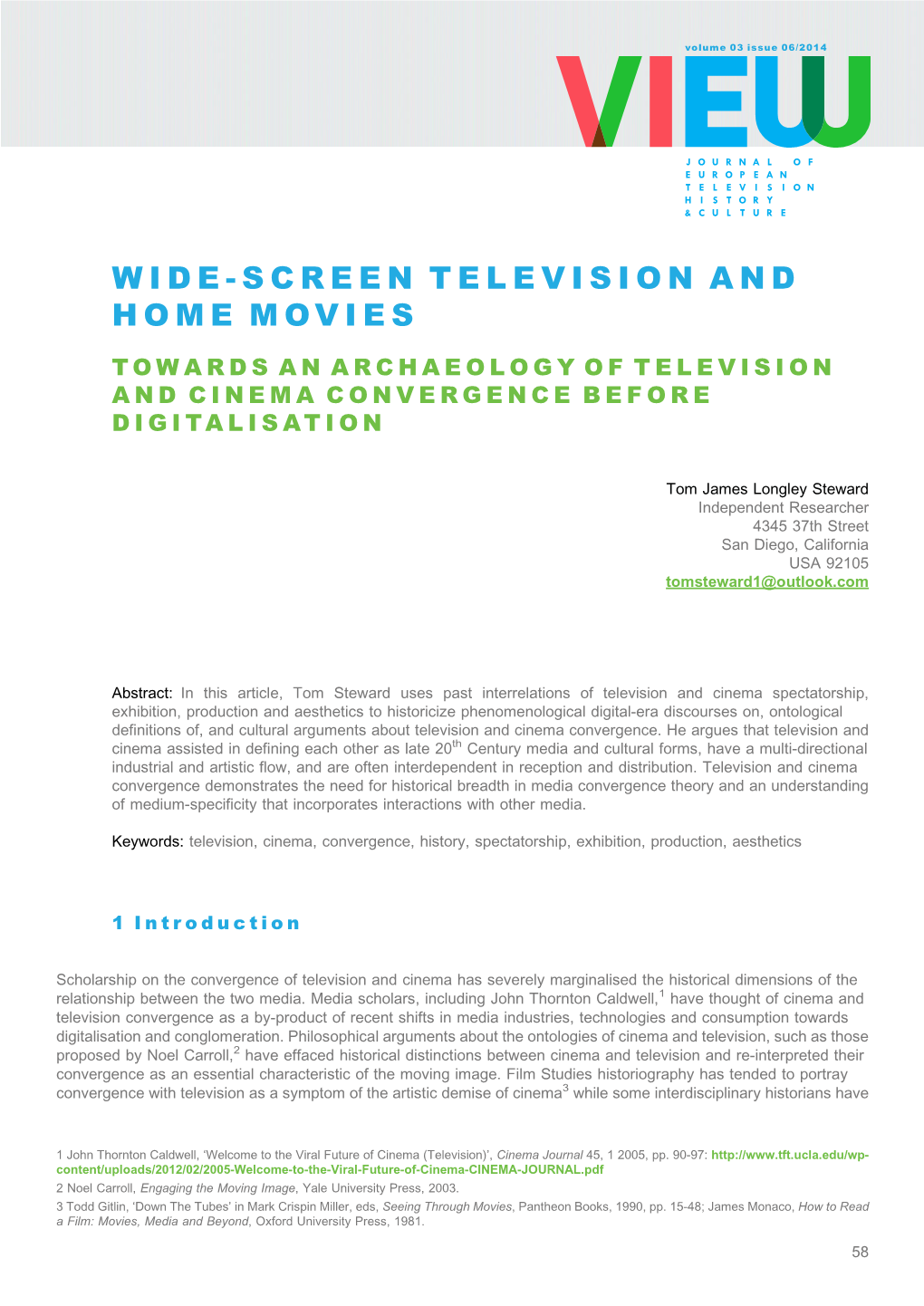 Wide-Screen Television and Home Movies