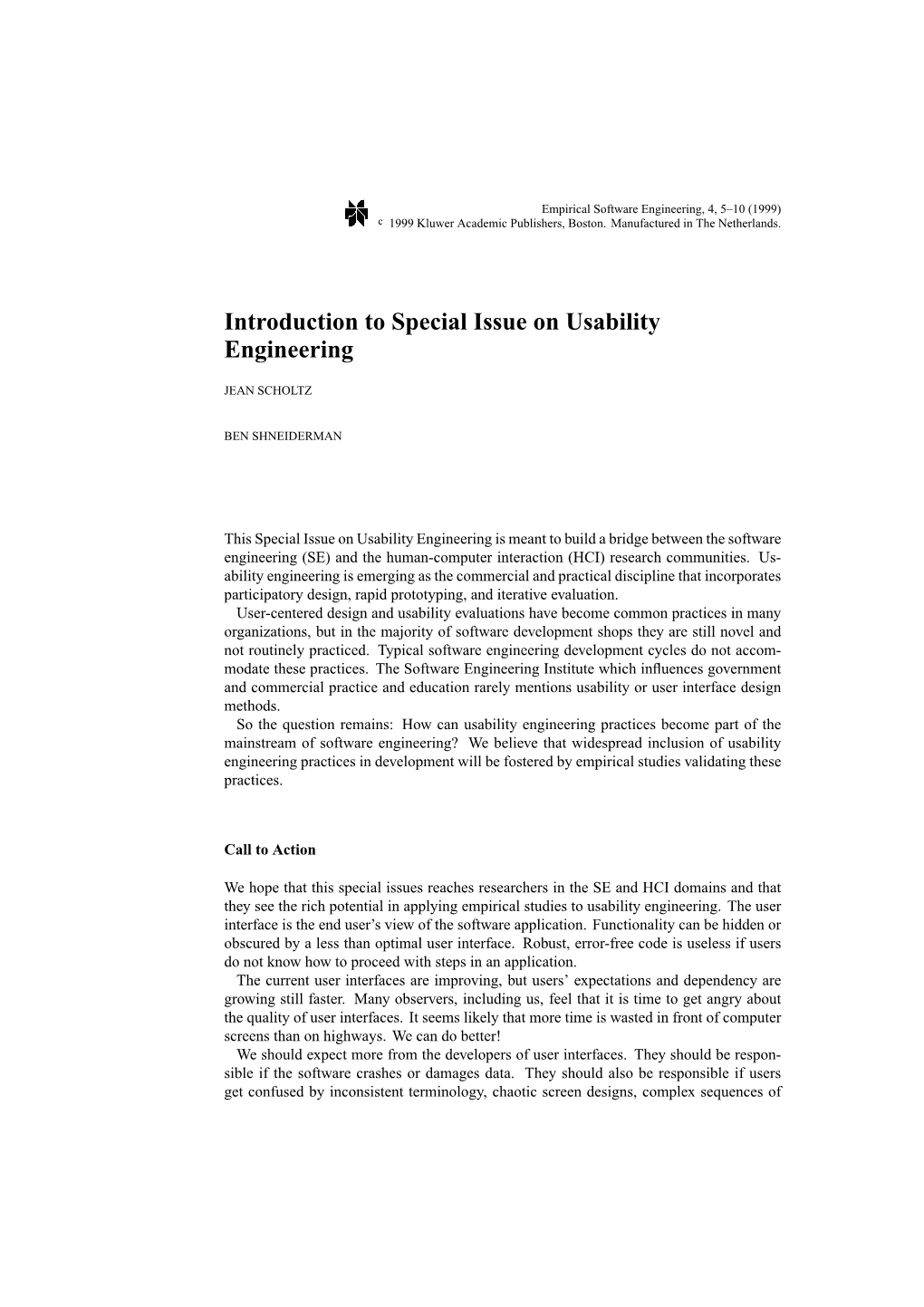 Introduction to Special Issue on Usability Engineering