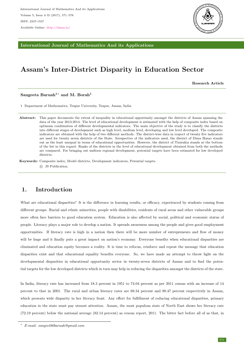 Assam's Inter-District Disparity in Education Sector
