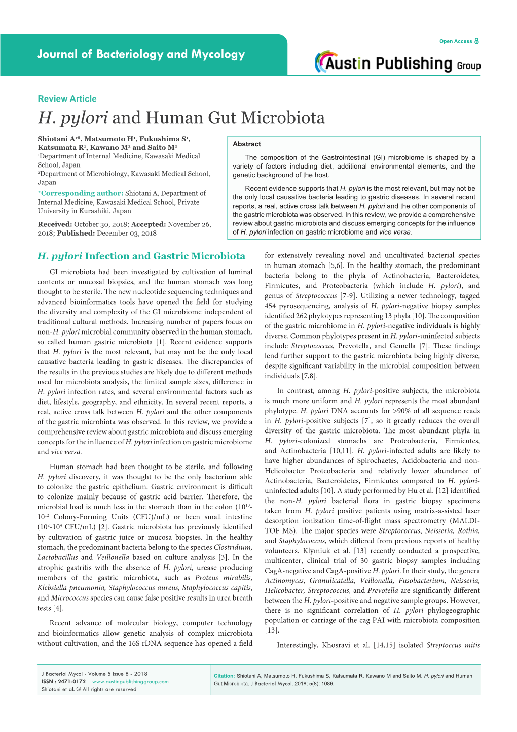 H. Pylori and Human Gut Microbiota