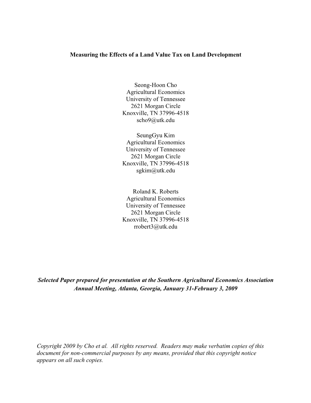 Measuring the Effects of a Land Value Tax on Land Development Seong