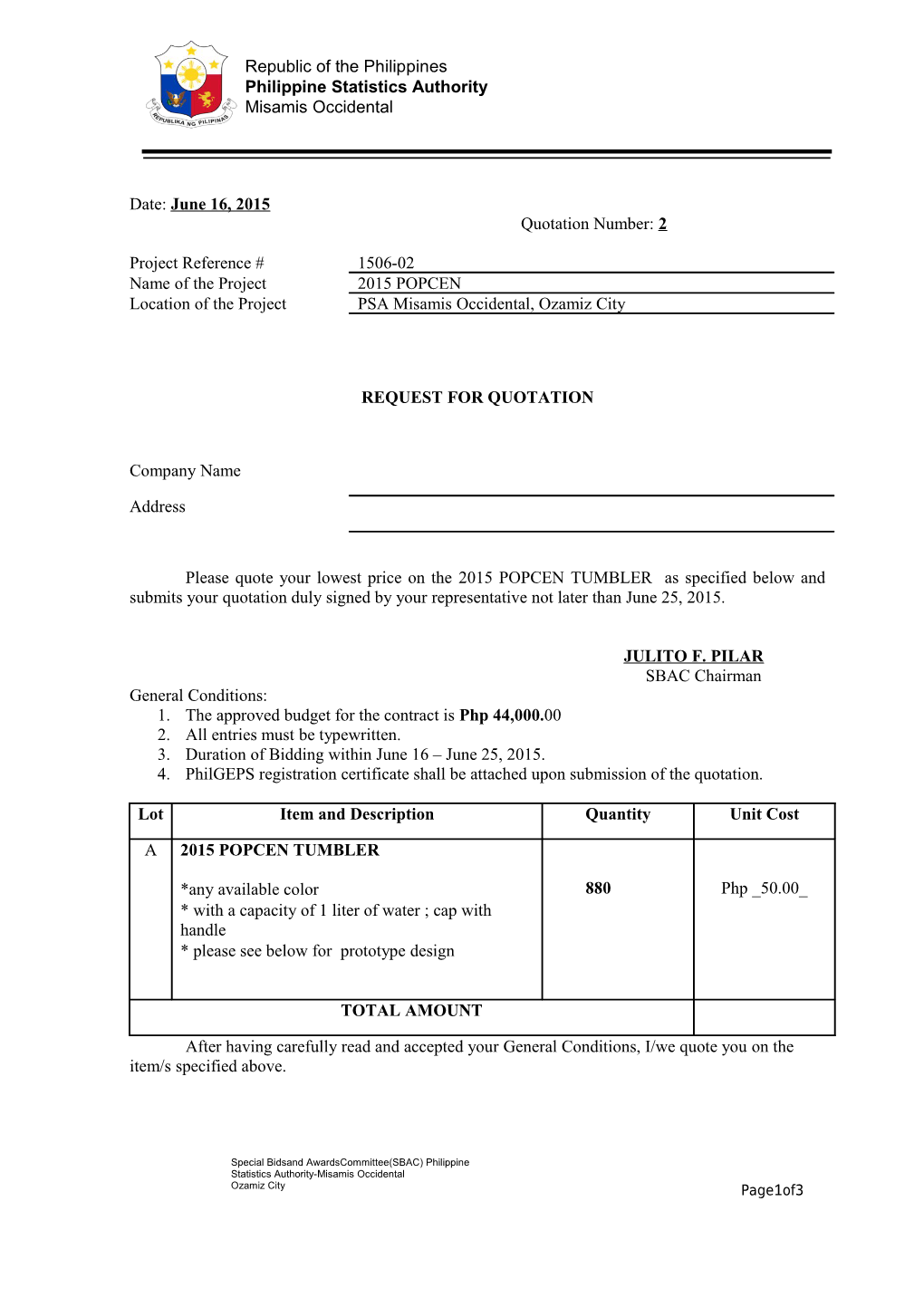 RFQ - GPPB Format - RSBSA2 Regional Trng Final Aug 17 2012