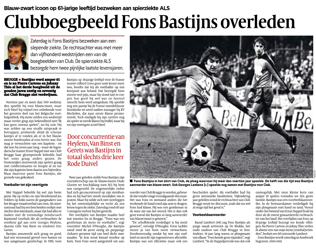 Clubboegbeeld Fons Bastijns Overleden