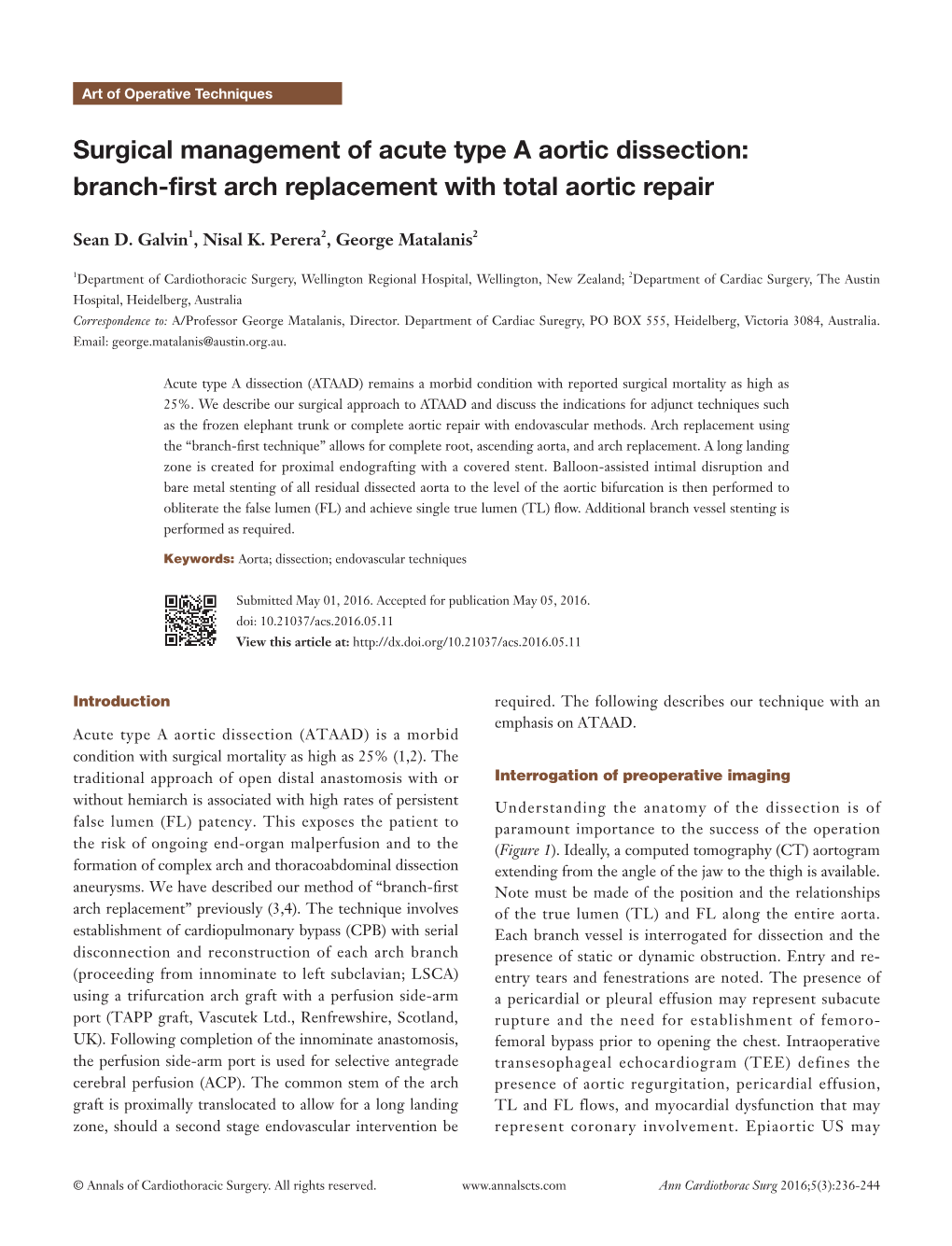 Surgical Management of Acute Type a Aortic Dissection: Branch-First Arch Replacement with Total Aortic Repair