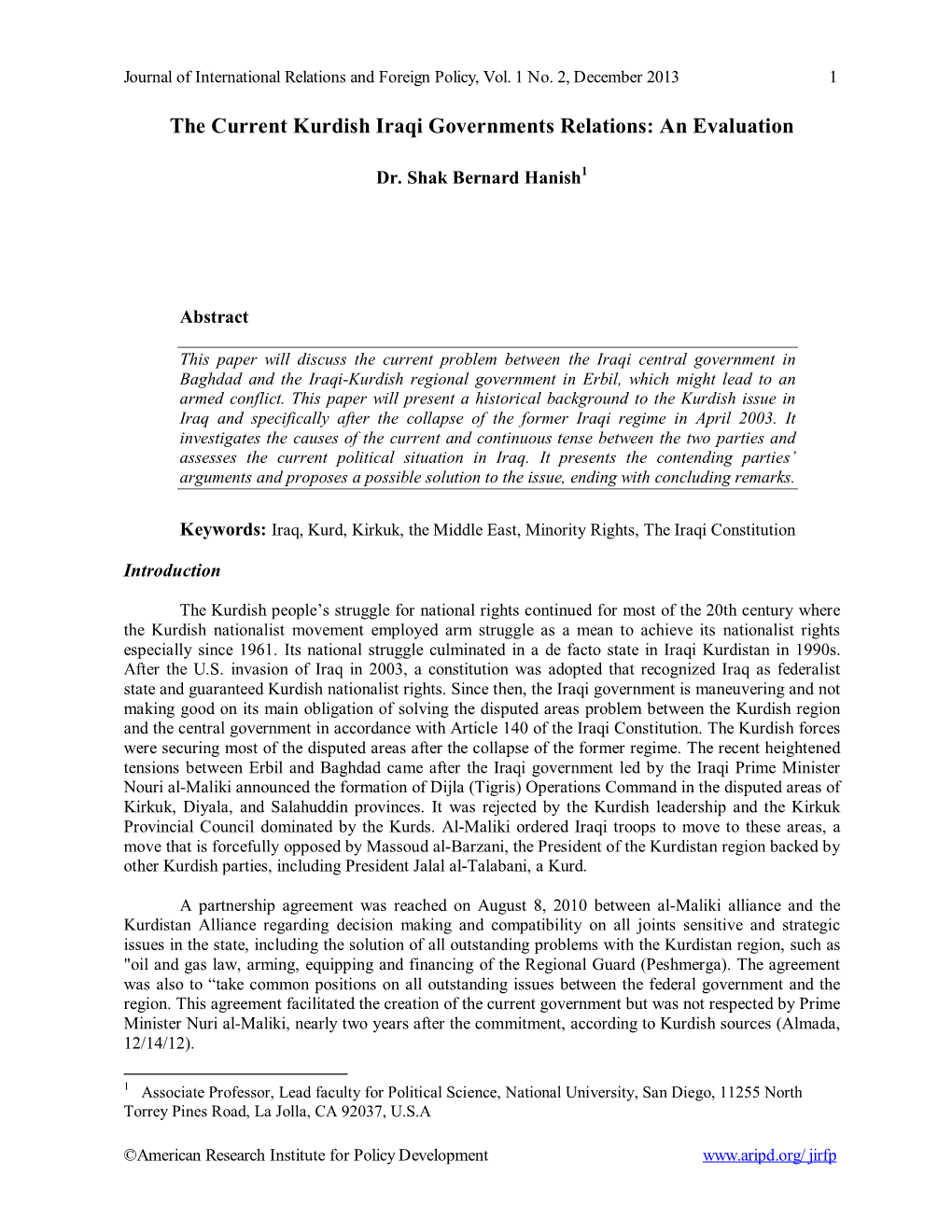 The Current Kurdish Iraqi Governments Relations: an Evaluation