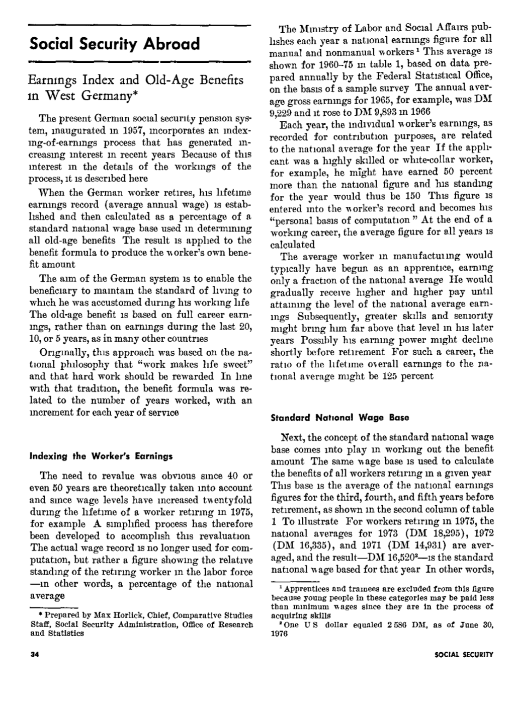 Earnings Index and Old-Age Benefits in West Germany