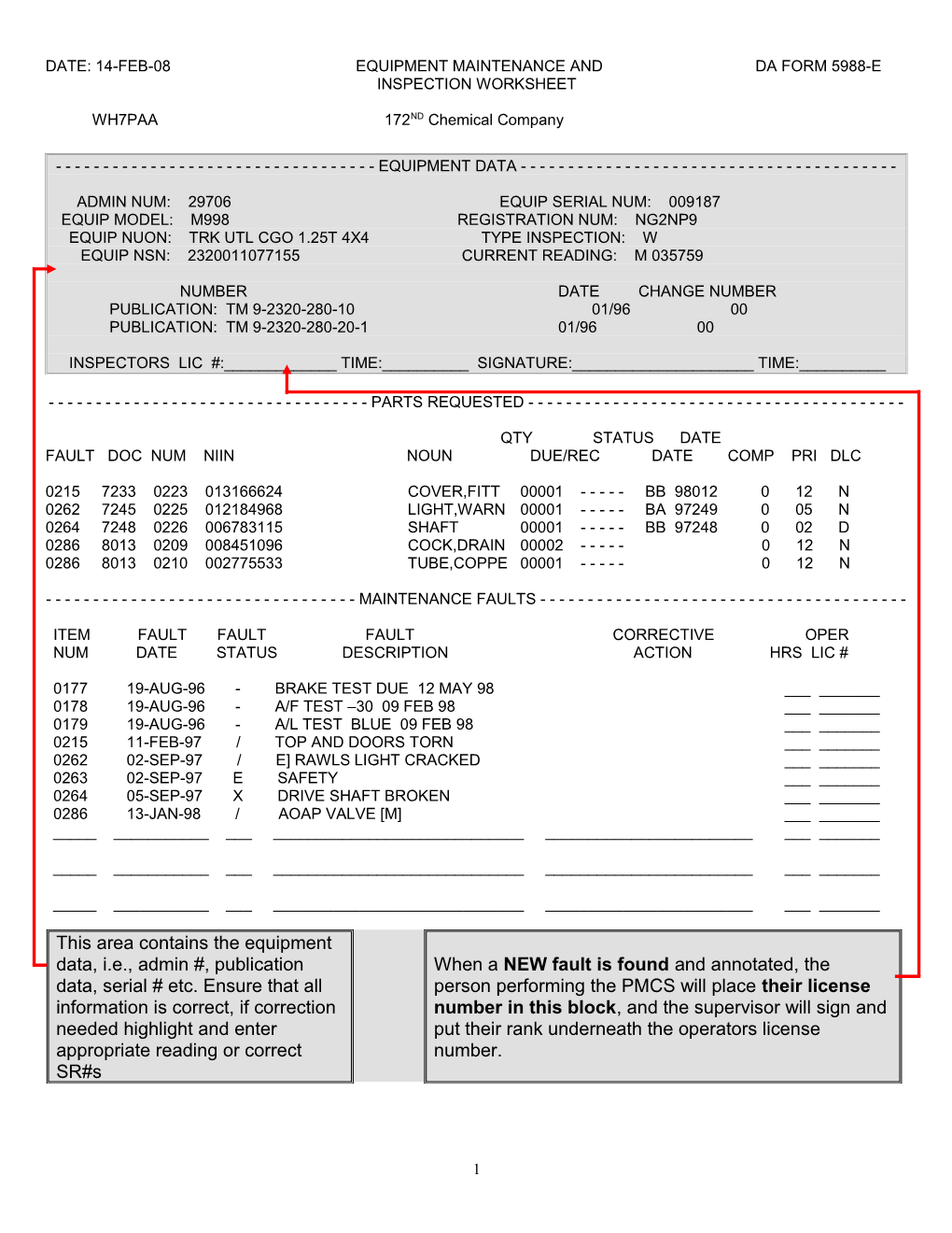 Date: 14-Feb-08 Equipment Maintenance and Da Form 5988-E