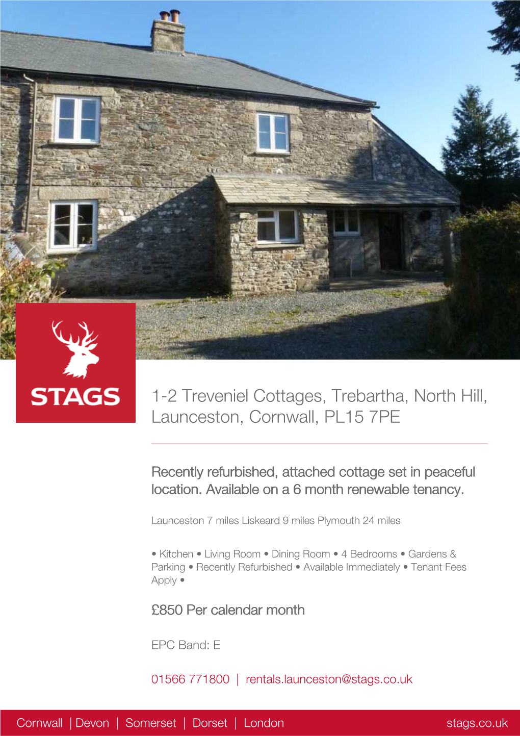 1-2 Treveniel Cottages, Trebartha, North Hill, Launceston, Cornwall, PL15 7PE