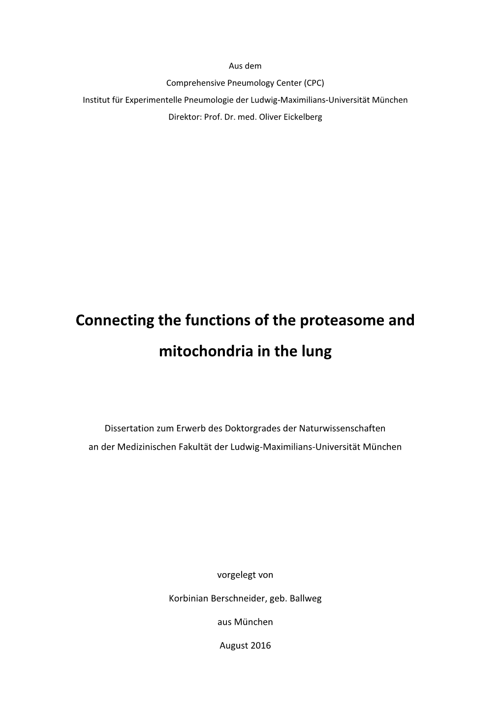 Connecting the Functions of the Proteasome and Mitochondria in the Lung