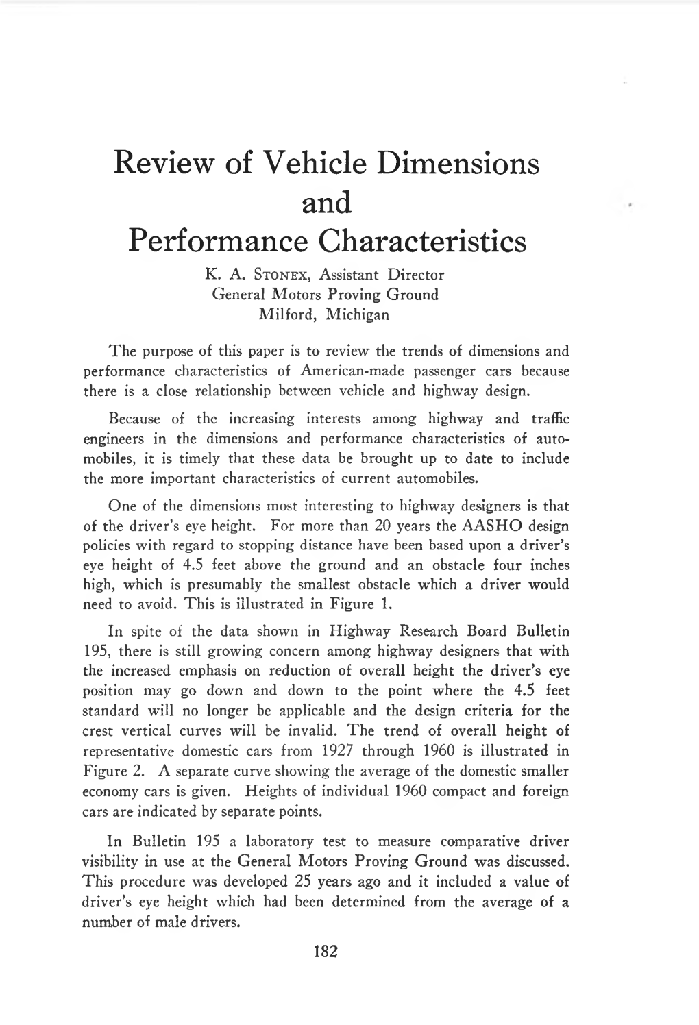 Review of Vehicle Dimensions and Performance Characteristics K