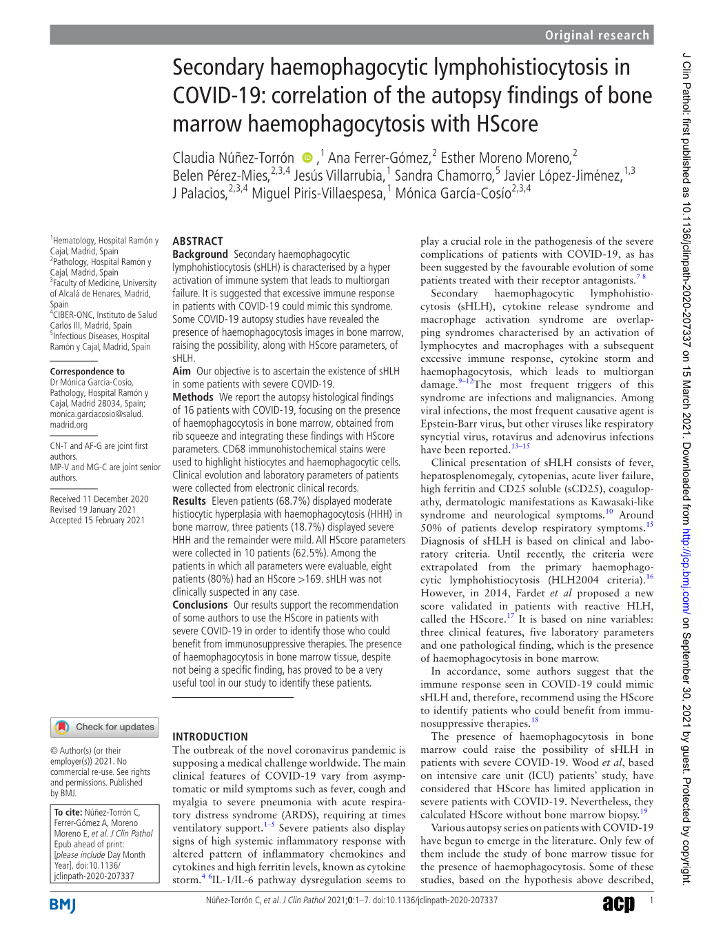 Correlation of the Autopsy Findings of Bone Marrow Haemophagocytosis